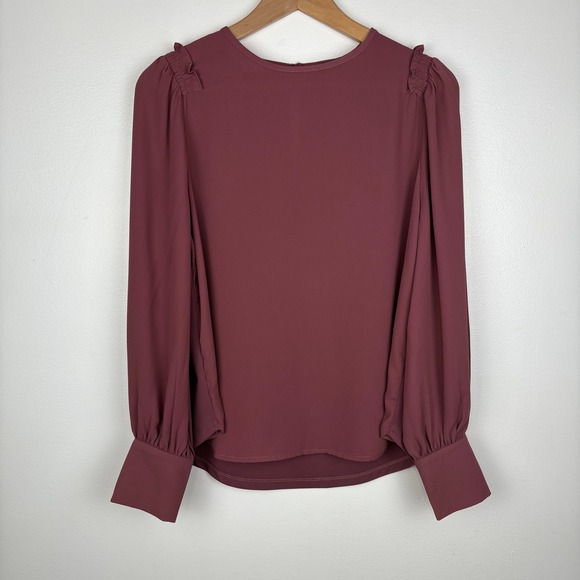 Ann Taylor Factory Womens Balloon Sleeve Ruffle Detail Top Sz Small Mauve Career - Picture 1 of 10